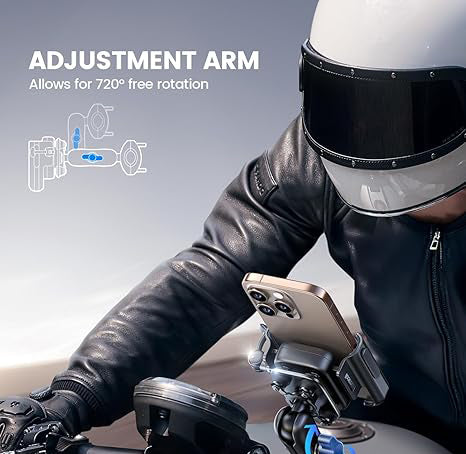 All-Metal Motorcycle Phone Mount with Anti-Shake Protection | 720° Adjustable Handlebar Phone Holder | Universal Bike Cell Phone Clamp for iPhone 17 Pro Max, Galaxy S24 Ultra, 4.7"-7.2" Smartphones