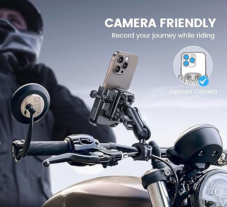 All-Metal Motorcycle Phone Mount with Anti-Shake Protection | 720° Adjustable Handlebar Phone Holder | Universal Bike Cell Phone Clamp for iPhone 17 Pro Max, Galaxy S24 Ultra, 4.7"-7.2" Smartphones